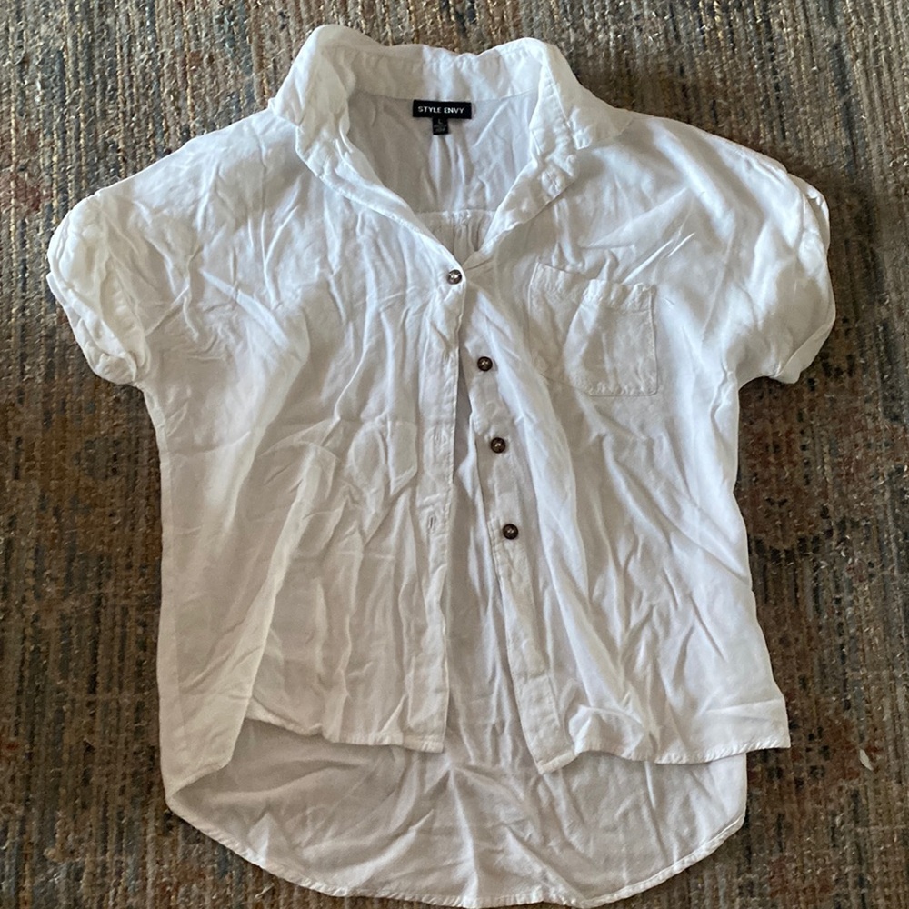 Cropped white button down